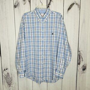 Brooks Brothers 346 The Original Polo Shirt All Cotton Men’s Sz L Blue Plaid